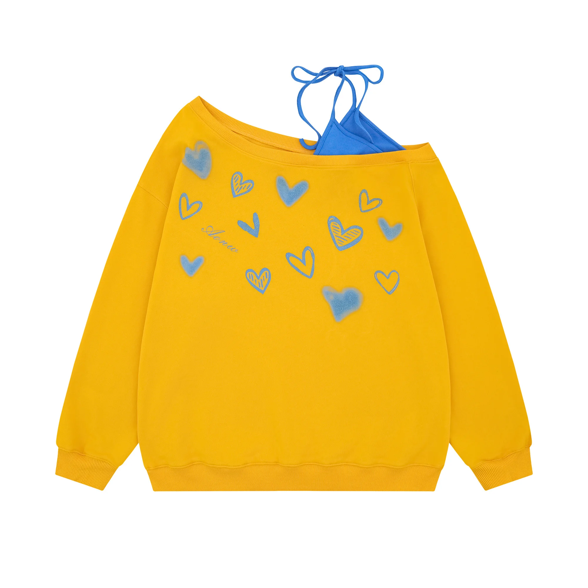 

Женская толстовка AONW с принтом в виде сердец, асимметричным вырезом на плече, свободного кроя, с длинными рукавами, удобная, стильная, весна 2026