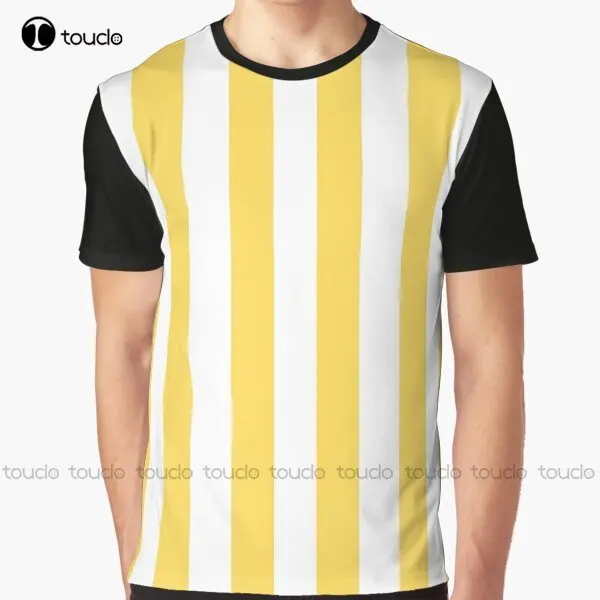 Yellow And White Vertical Stripes Graphic T-Shirt Custom Aldult Teen Unisex Digital Printing Tee Shirts Custom Gift Xxs-5Xl