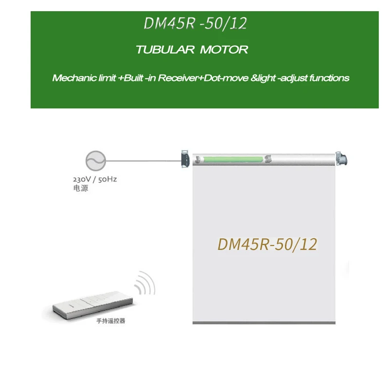 Imagem -06 - Original Dooya Tubular Motor 220v 50mhz Dm45r para Motorizado Rolamento Blinds Biult-in Receptor 433mhz para Controle Remoto Alta Qualidade