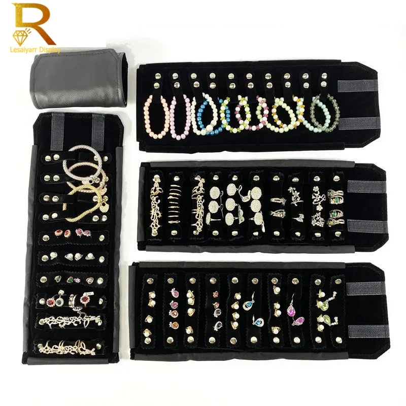 

Black Velvet Jewelry Storage Portable Display Cases Organizer Jewelry Travel Roll for 10 Necklaces and Pendants Bag