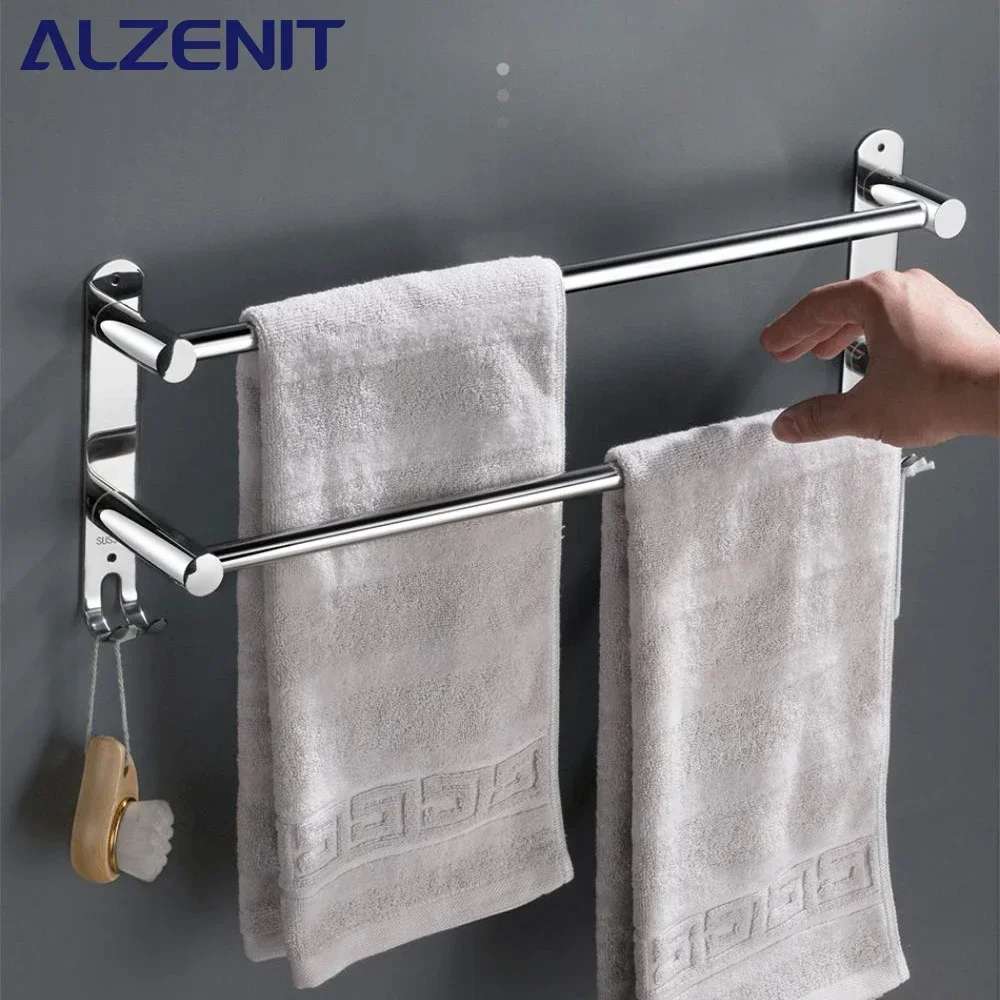 Stainless Steel Towel Bar 50-70CM Telescopic Rod With Hook Wall Mount Rack Chrome Shower Rail Hanger Bathroom Holder Accessories