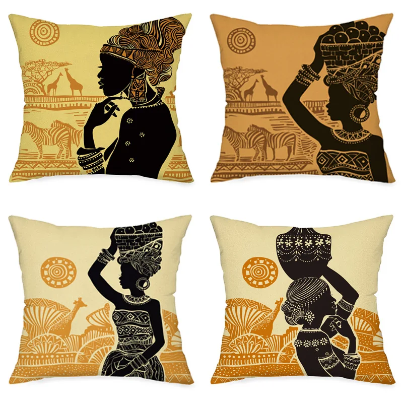 

African Women Pillowcase Animal Ethnic Pillows Case Decor Home Living Room Bed Sofa Bedroom Pillow Covers Decorative 45x45cm