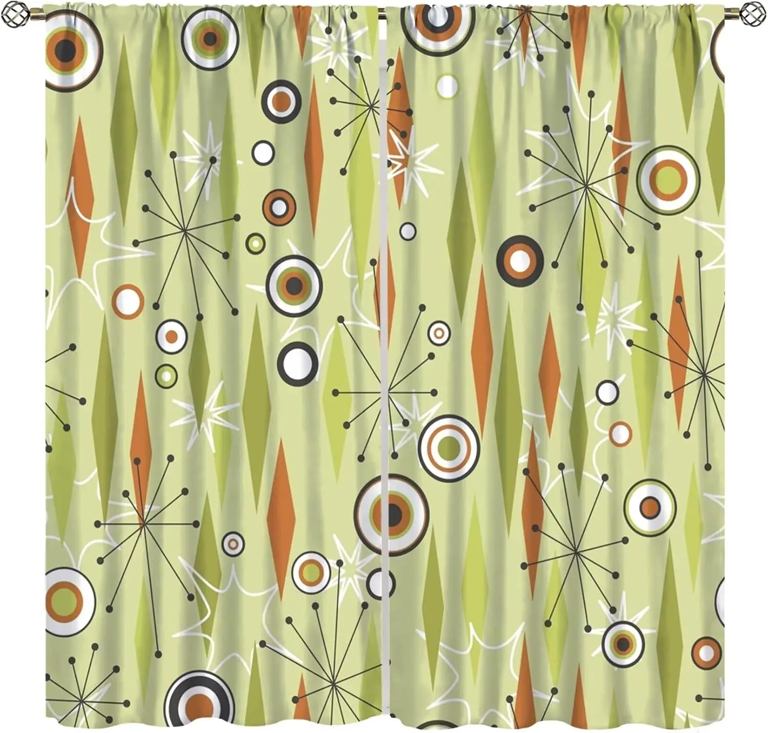 Mid Century Atomic Curtain 2 Panels Color Block Diamond Circle Starburst Print Retro Vintage Style Bedroom Home Decor Curtains