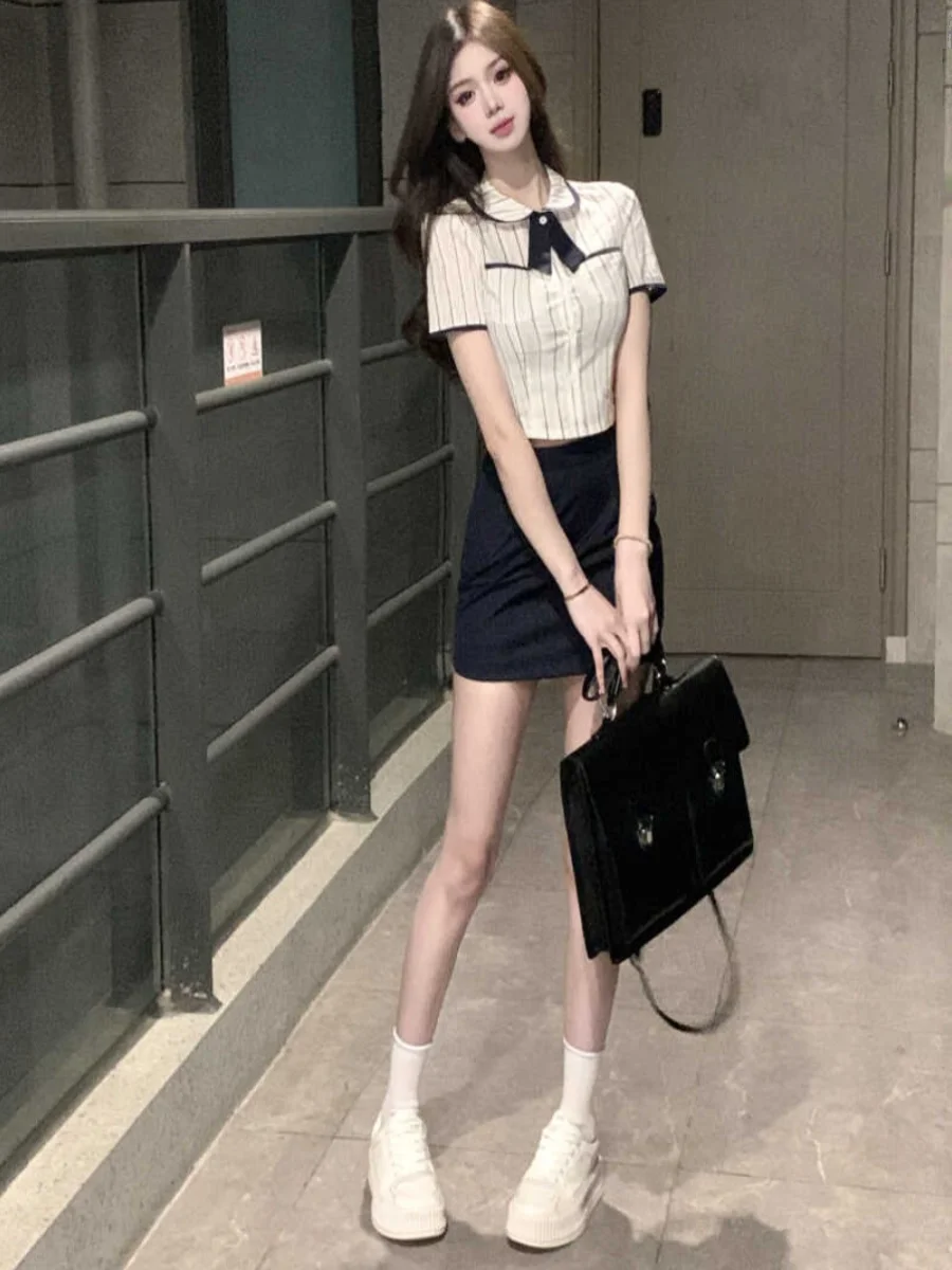 

Summer American Sweet And Spicy Sle Women's Slimming Skirt Set Cute Skirt Hot Girl Street Sle Cotton ort Sve