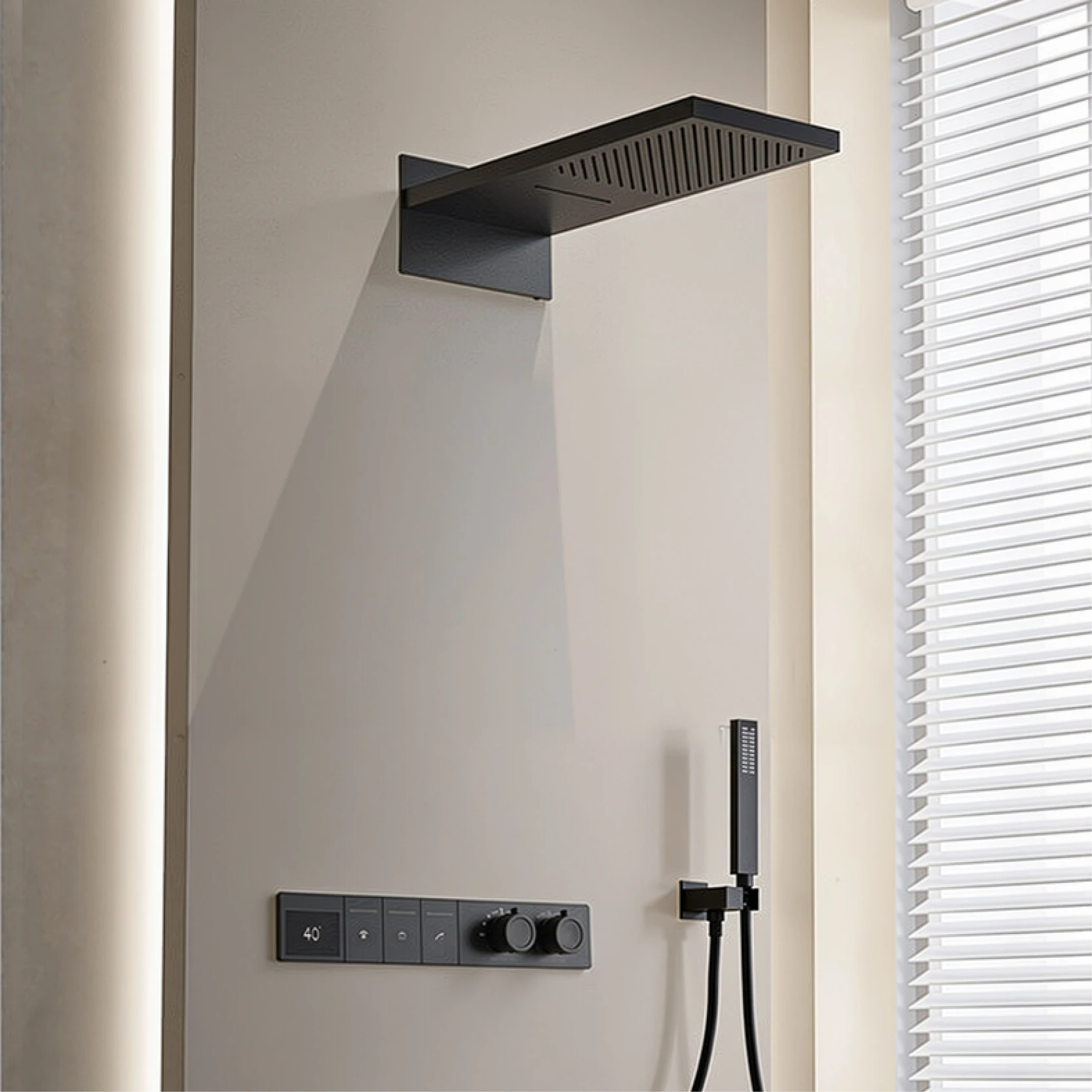 Gun Gray LED Digital Display Brass Shower System Hidden Ceiling Waterfall Constant Temperature Cold & Hot Water Bathroom Mixer