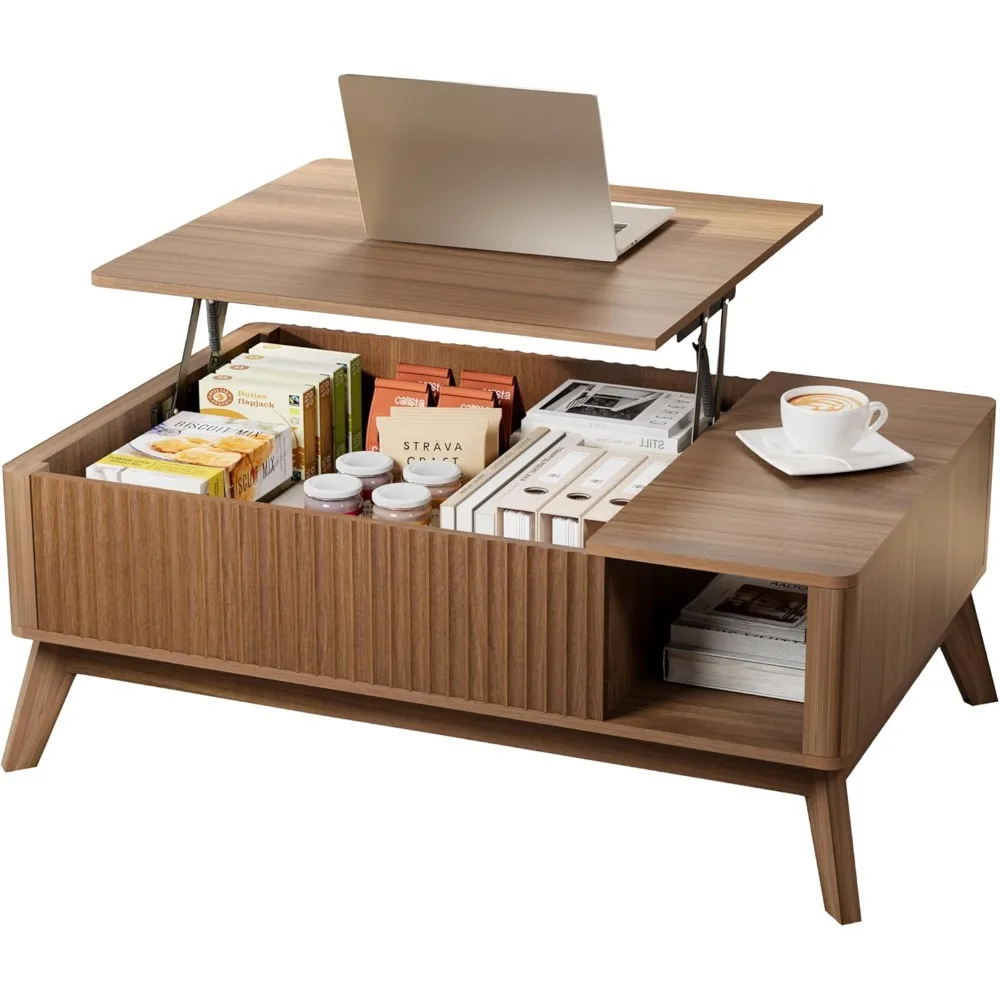 

​​Lift Top Coffee Table with Storage Hidden Compartment, 40 Mid - Century Modern Wooden Living Room Center Table, Adjustable