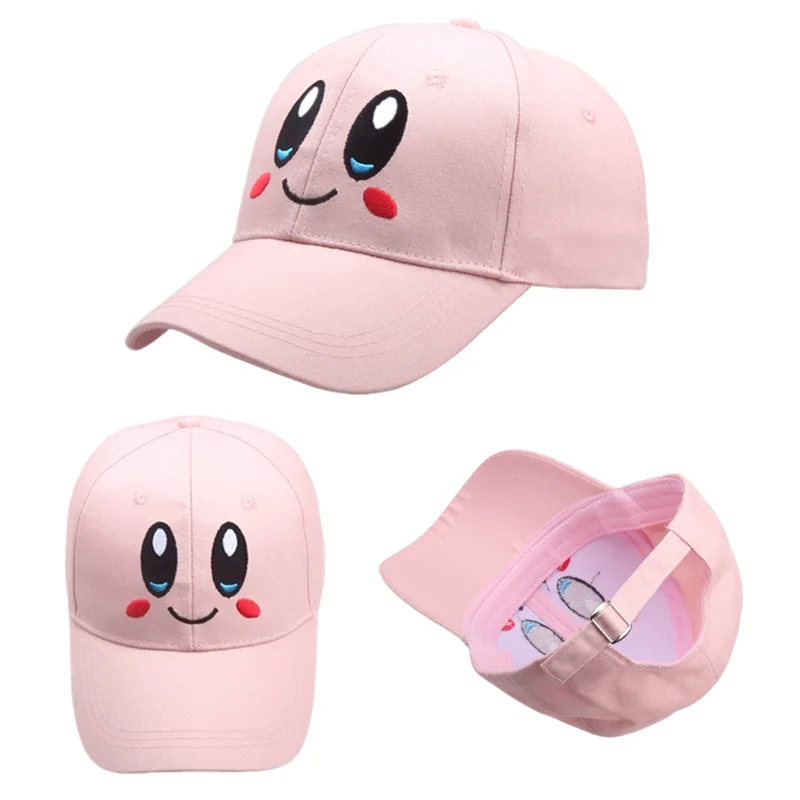 애니메이션 웃는 얼굴 핑크 커비 야구 모자 소녀 귀여운 자수 선캡 재미있는 모자 생일 선물 파티