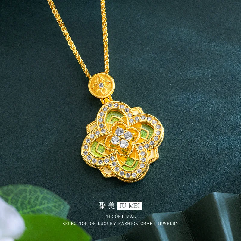 

Skin Flattering Crabapple Clavicle Chain Pendant For Women 24K Gold AU999 Soft gold luster beautifies clavicle curves naturally