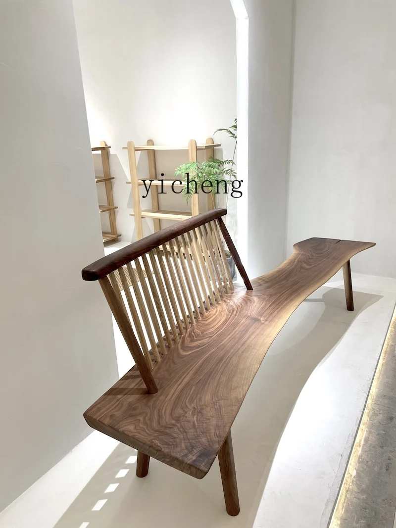 LX Walnut Large Solid Wood Log Irregular Long Bench