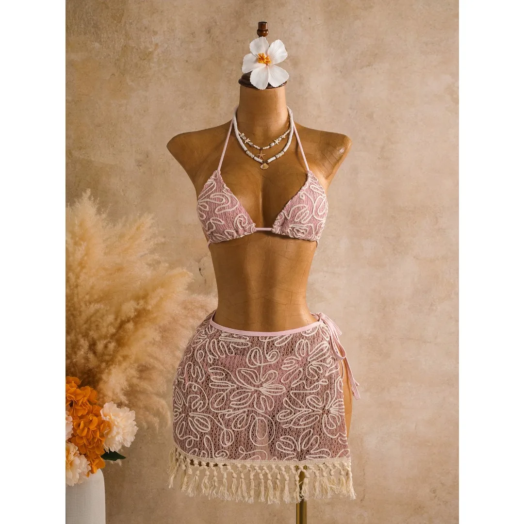 Sexy Bikini mit Rock, Neckholder-Bikini, Damen-Badeanzug, dreiteiliges Bikini-Set, Badebekleidung, Badeanzug, Schwimmbekleidung V8499 – Detail 13