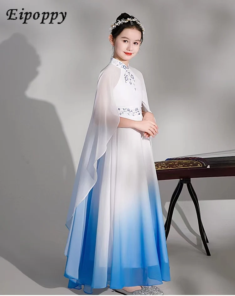 Kinder kleid elastisch Guzheng Performance Kostüm Super Fee Volksmusik Chorus Gastgeber Kleid langes Kleid