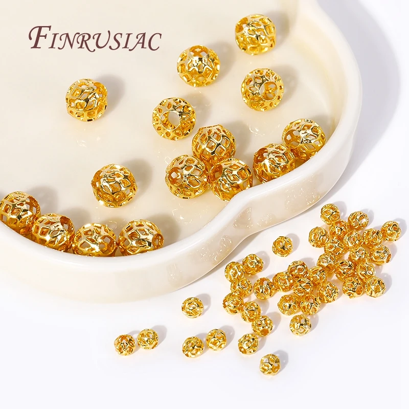4/5/6/8MM Messing Runde Hohl Spacer Perlen 18K Gold Überzogene Separator Perlen armband Perlen Hohe Qualität DIY Schmuck Zubehör – Detail 13