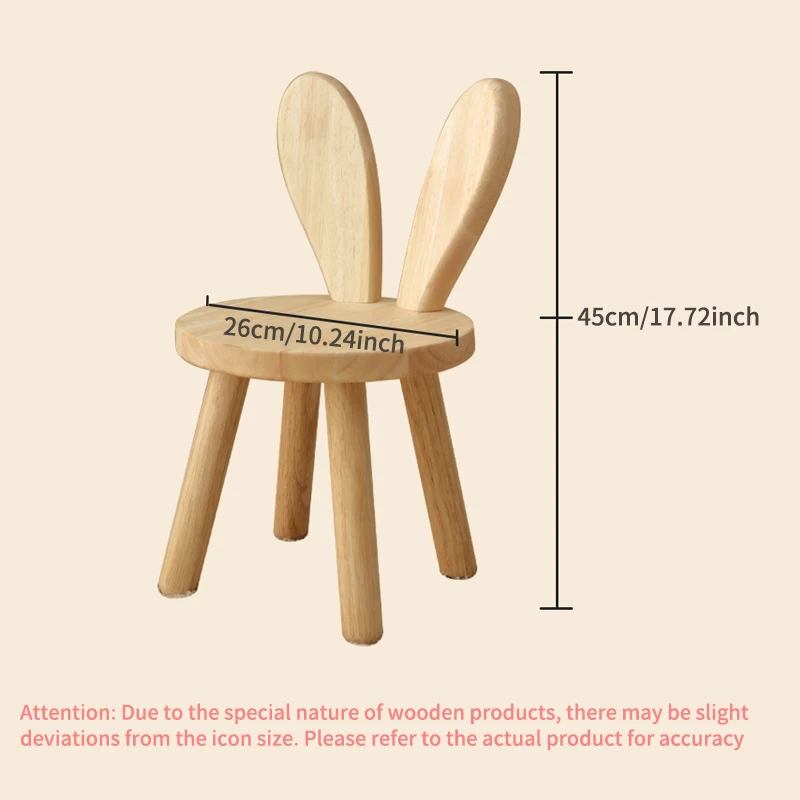 1pc Creative Small Board Stool, Solid Wood Rabbit Ears Stool Household Backrest Small Chair