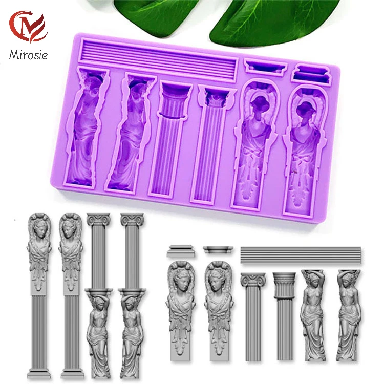 Mirosie European Style Retro Greek Mythology Roman Column Plaster Column Frame Wedding Chocolate Fondant Silicone Mold Cake Tool