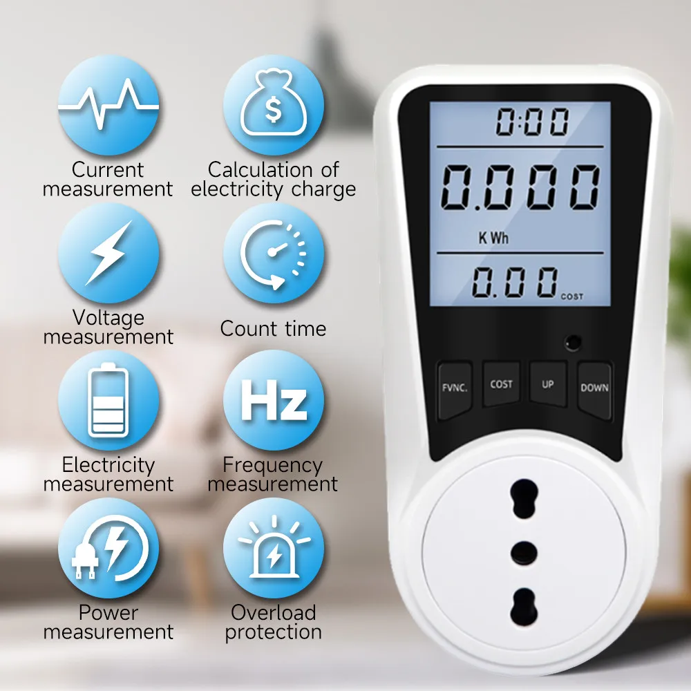 Cerhot ITA Plug Energy Consumption Meter Rechargeable Electricity Monitor Display with Overload Protection Power Meter Electricy