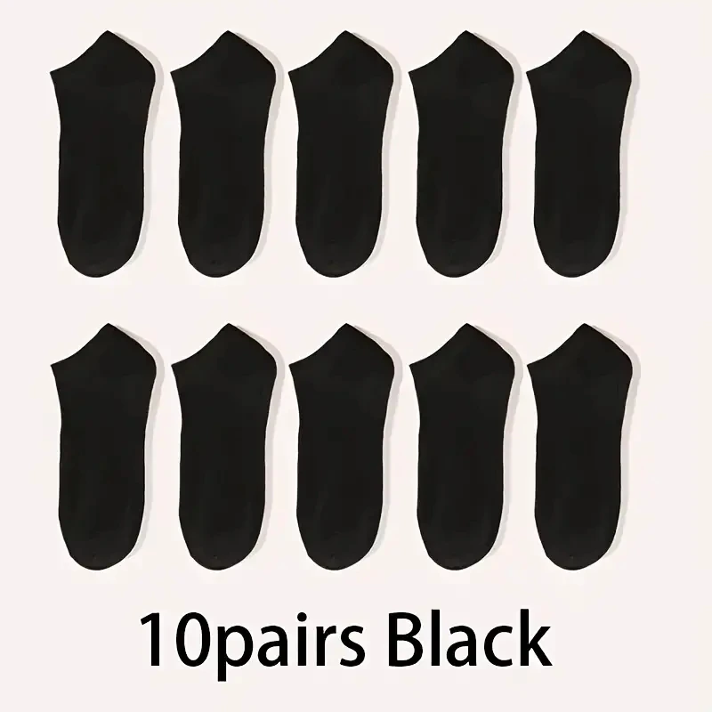 10 Pairs Black Unisex Comfort Fit Ankle Socks for All Breathable Lightweight Ideal for Sports Daily Wear Mid-calf Socks