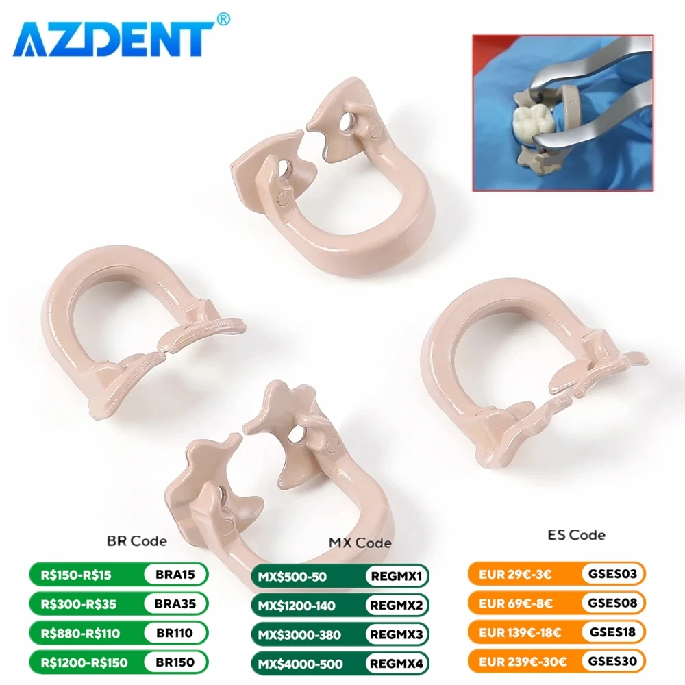 4PCS/Set Dental Dam Rubber Clamp Sectional Matrix Band AZDENT Molar Barrier Clips Autoclavable Using with Matrix Forming Sheets