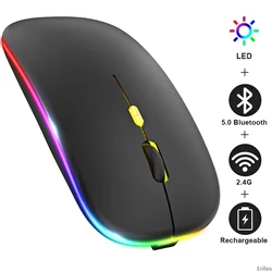 Ratón óptico inalámbrico recargable por Bluetooth, modo Dual, retroiluminación deslizante, Mini ultrafino, USB 2,4G, para ordenador portátil y PC