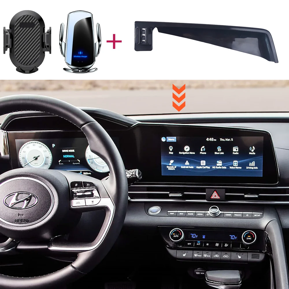 For Hyundai Elantra CN7 2021 2022 2023 2024 Car Phone Holder Screen Fixed Navigation Bracket Wireless Charging Car Accessories