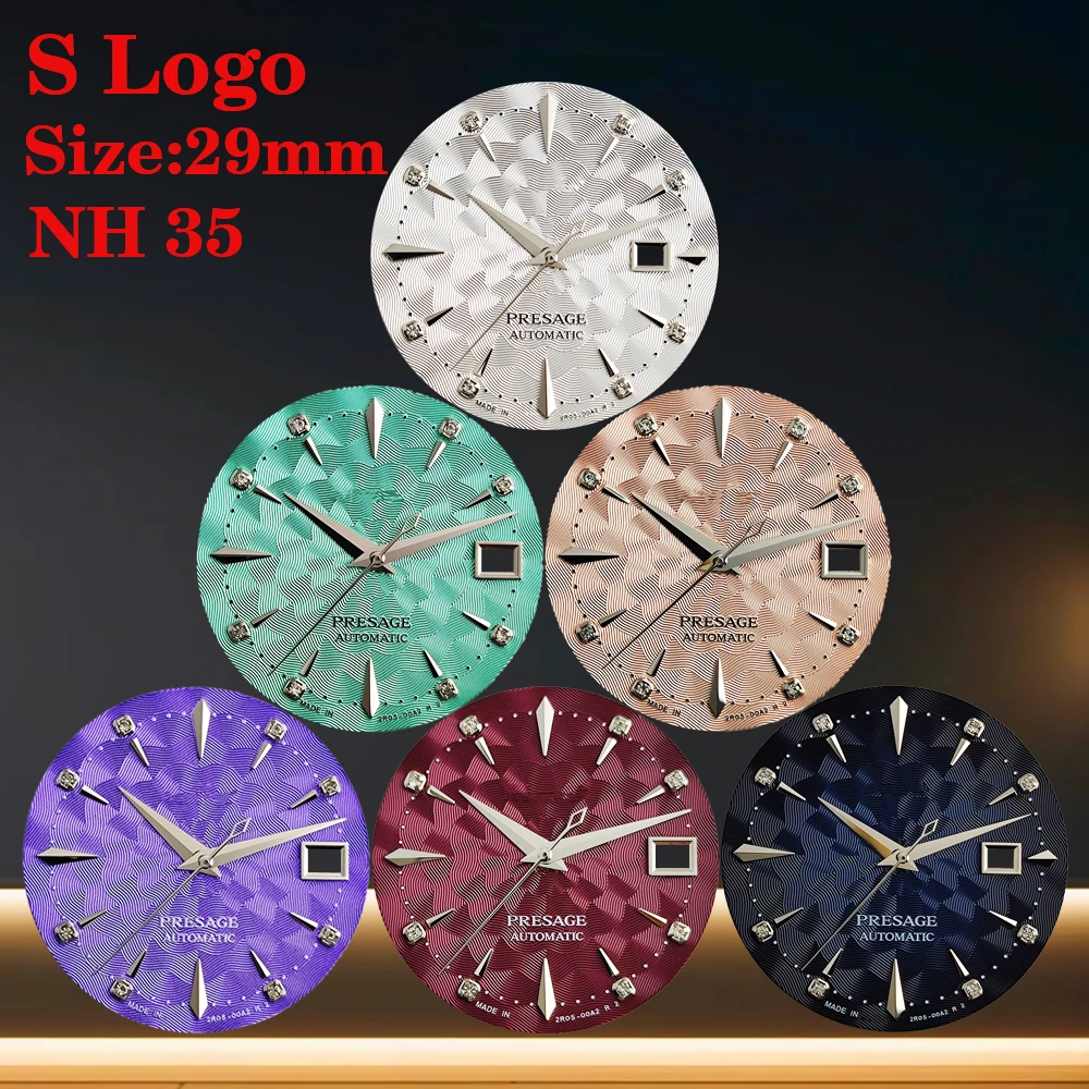 

Циферблат NH35 с логотипом S, циферблат в стиле коктейль, 29 мм, модифицированный аксессуар для часов, совместимый с автоматическими механизмами NH35 и NH36.