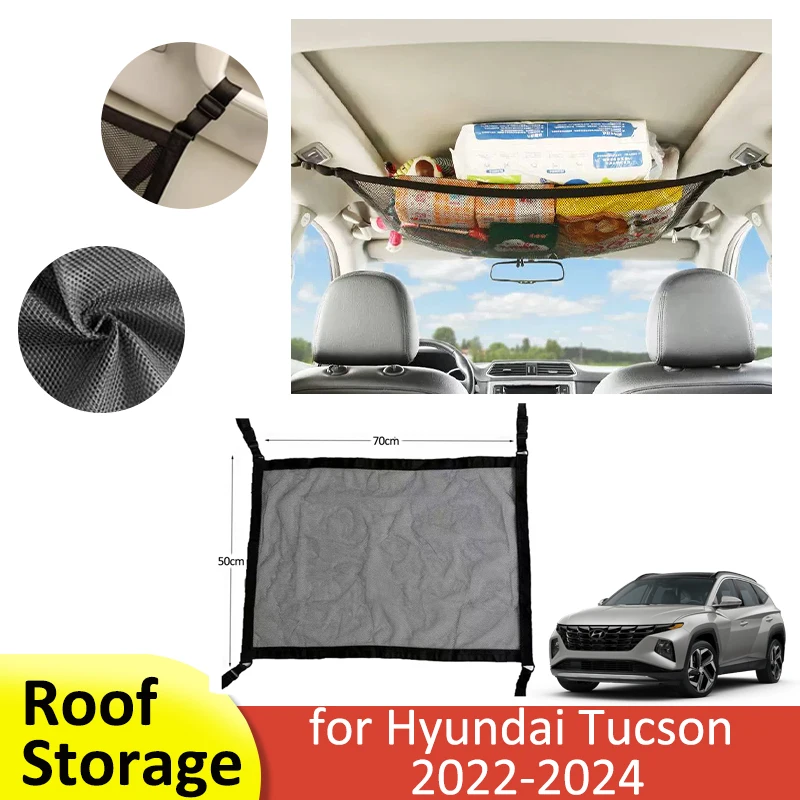 

Car Roof Storage Net for Hyundai Tucson NX4 2022 2023 2024 Auto Accessories Hanging Breathable Mesh Bag Interior Parts 70x50cm