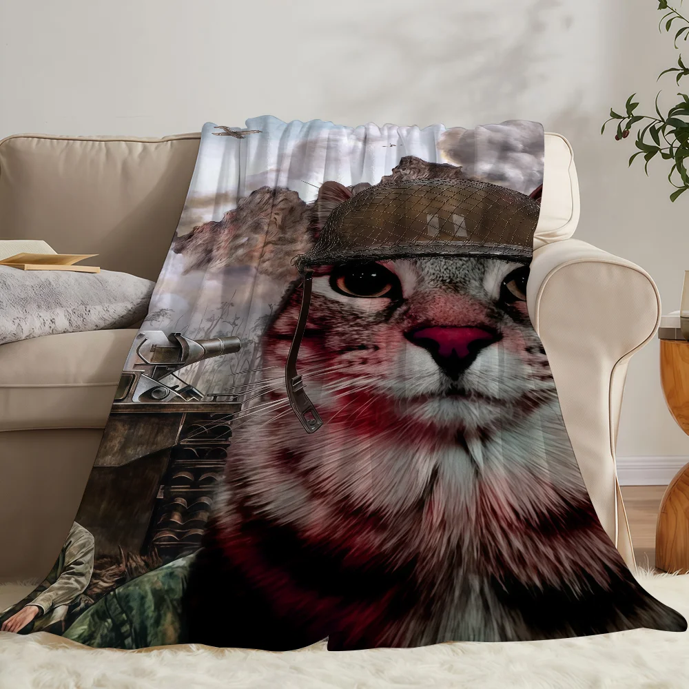 Thousand Yard Stare Cat Blanket Soft Warm And Thick Perfect For Bedroom Living Room Bed Sofa Camping Picnic Office Gift