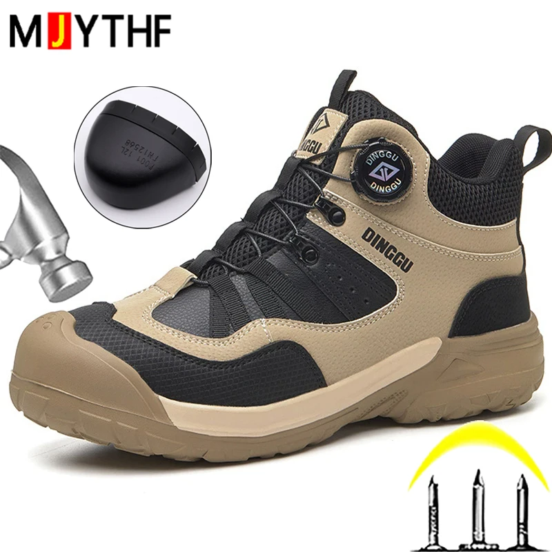 Outdoor Safety Shoes Men Breathable Comfort Work Shoes Rotating Button Protection Shoes Male Puncture-Proof Men Steel Toe Shoes