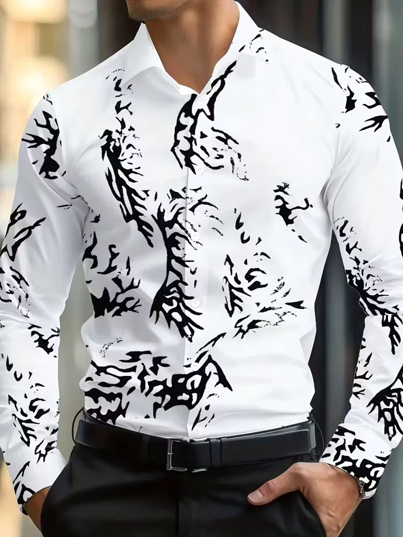 

Мужская модная рубашка с 3D принтом Феникса, повседневная рубашка с дышащим воротником и пуговицами, рубашка с длинными рукавами, мужская одежда, мужской топ