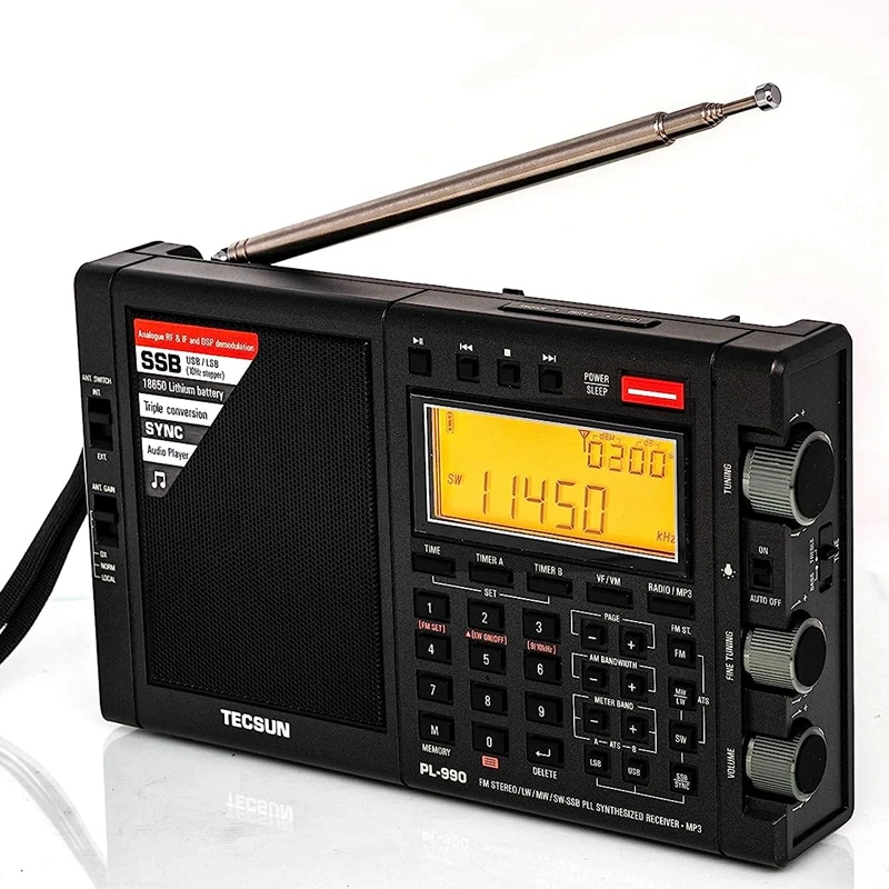 Digital Worldband AM/FM Shortwave Longwave Radio Receivers High Sensitivity DSP Digital Radio Black