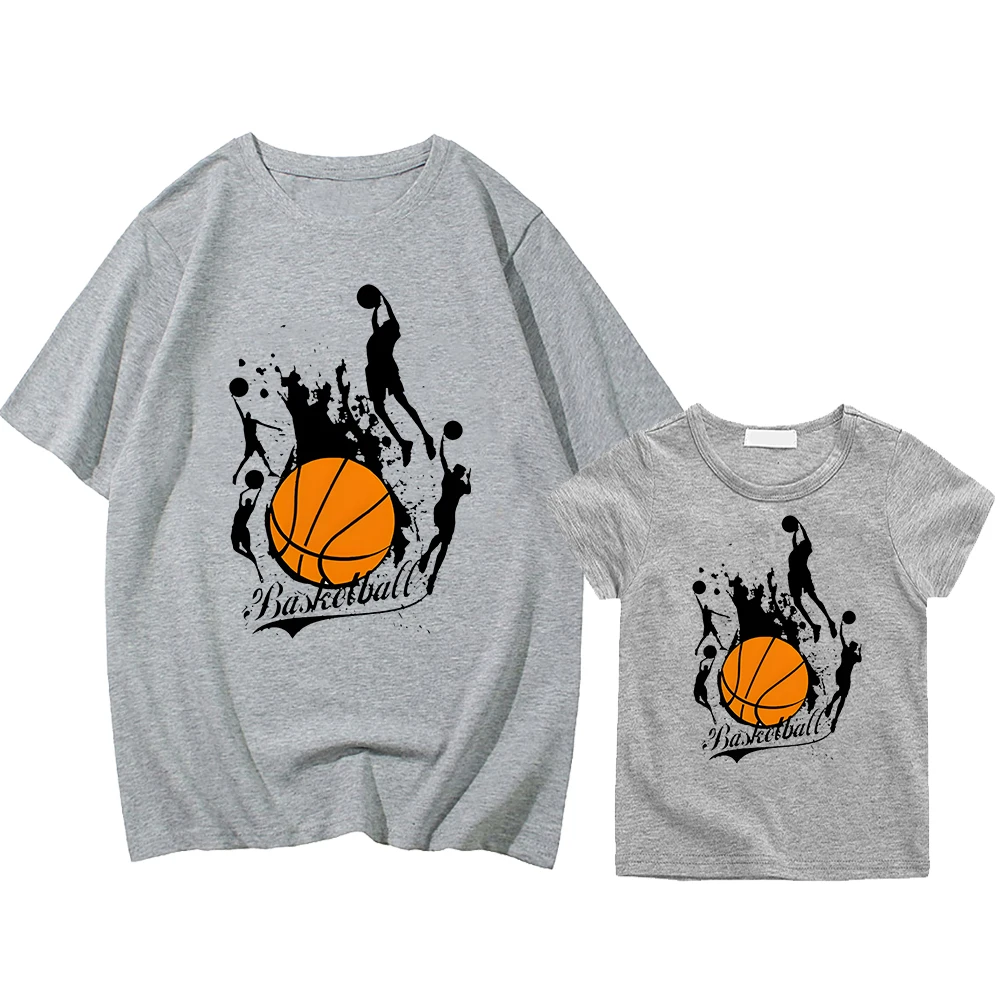 Basketball Print Men women Tops 100%Cotton t shirt for kids boy 10years girls anime Short y2k mom and daughter matching clothes