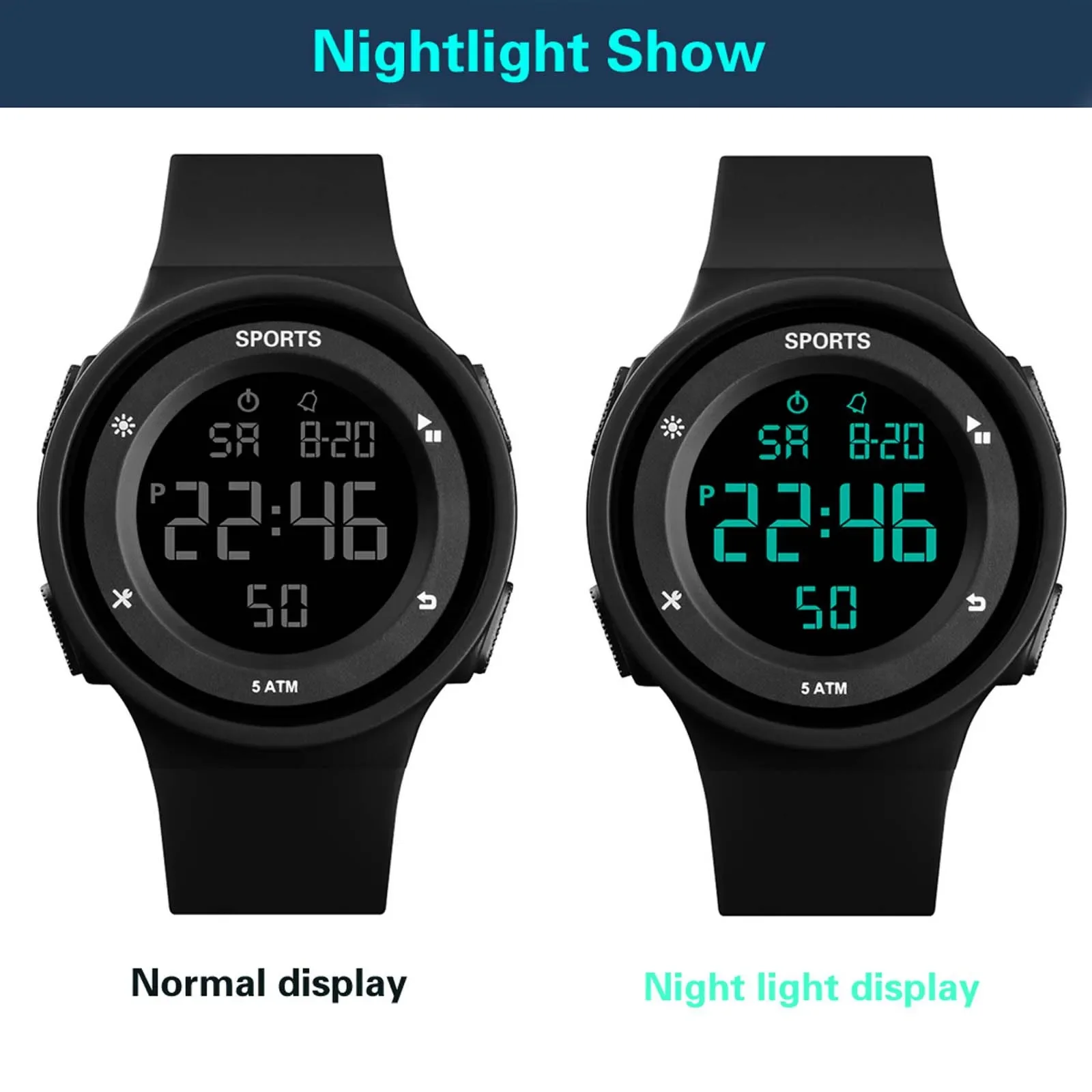 Unisex Sport Watch Multifunction Military Sports Waterproof Luminous LED Digital Watch Big Dial Student Electronic Watch