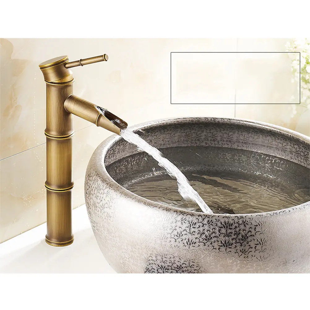 Large Faucet Spout Basin Tap Bath Mixer Taps Smooth Surface Bamboo Style Copper Water Bathroom Retro