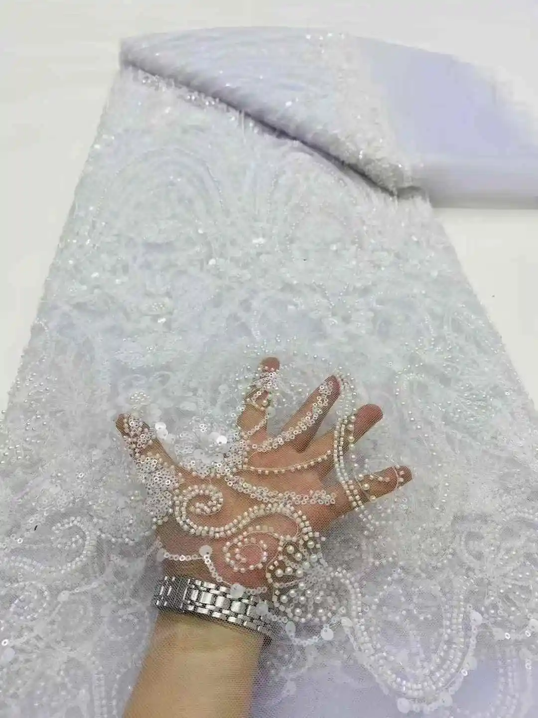 أحدث الخرز الأفريقي الترتر شبكة الدانتيل 2025 العروس الفرنسية صافي الدانتيل النسيج الخياطة المطرزة الدانتيل تول النيجيري النساء