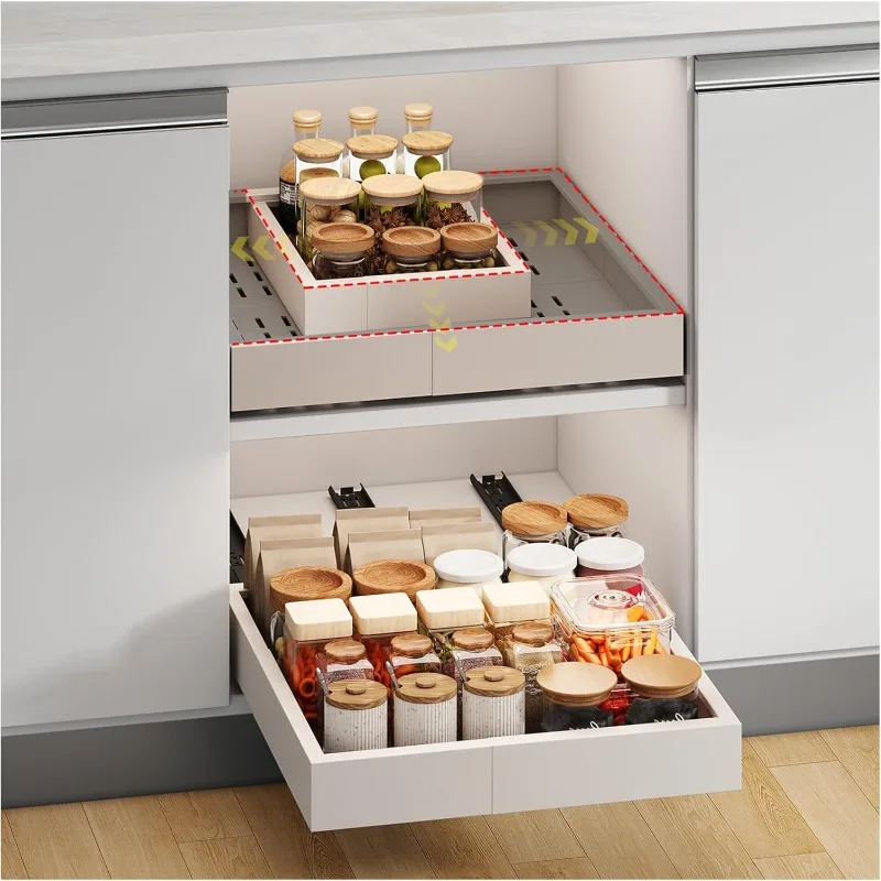 

Expandable With 3 Rails,No Drill Adjustable Slide out Drawers for Kitchen,Pantry,Adhesive Roll out Shelves
