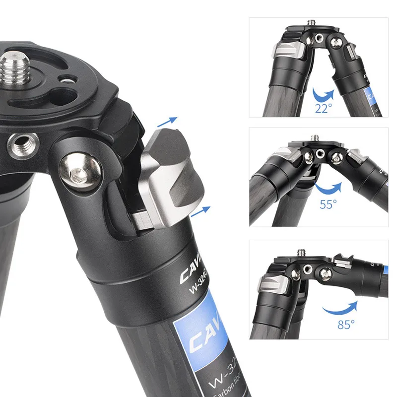 CAVIX W324D3C Carbon Fiber Tripod with D-40S Ball Head / Arca QR-Plate Kit Low center of gravity dual panorama fine-tuning