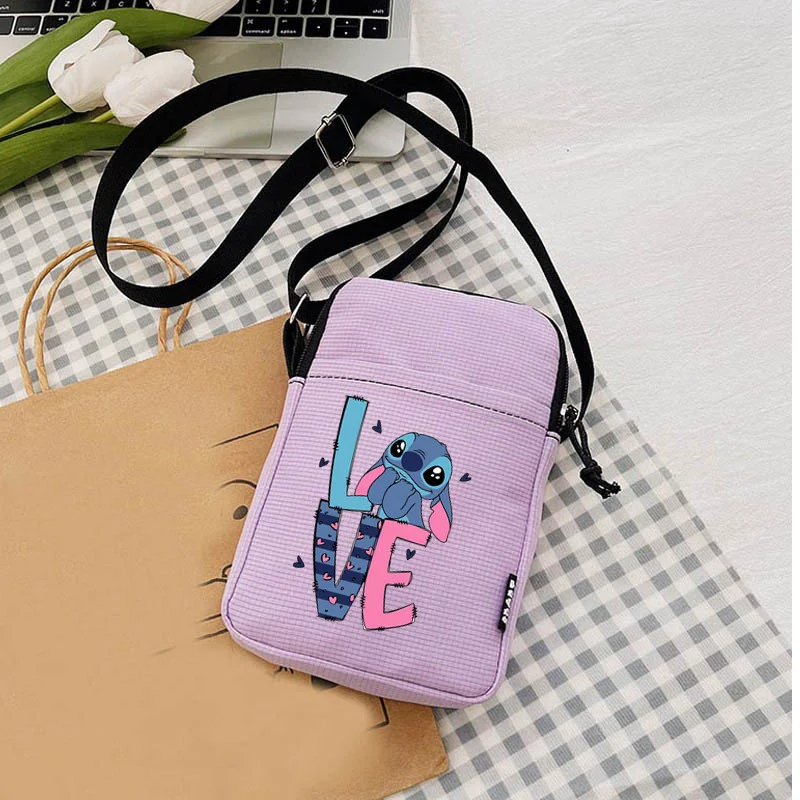 Disney Cartoon Lilo & Stitch Women\'s Shoulder Bag Ladies Canvas Messenger Bag Mini Girls Student Mobile Purse Phone Bag 2024