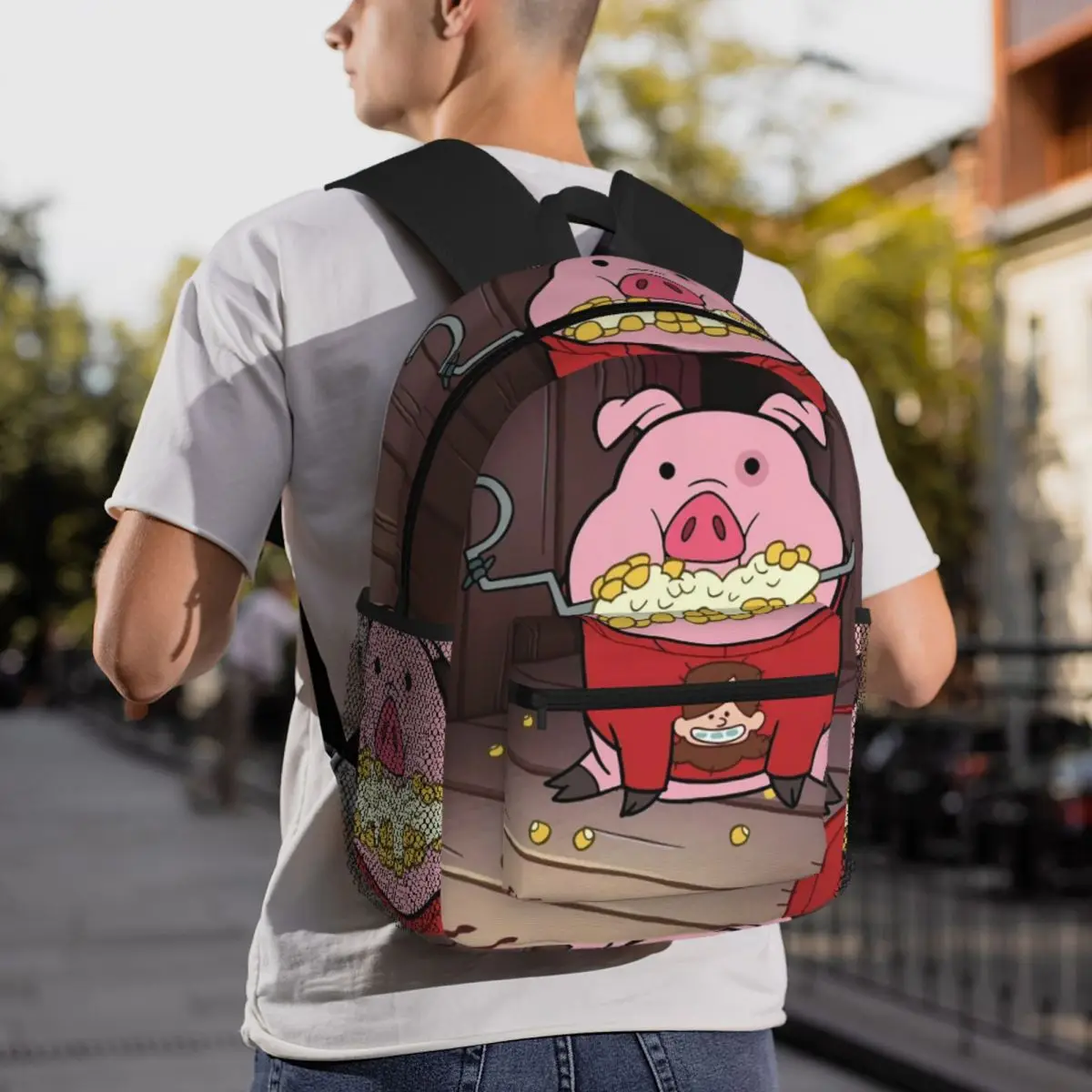 Lindo mascota cerdo Waddles dibujos animados estudiante mochila escuela bolsa senderismo viaje mochila para niños niñas moda mochila bolsos de hombro