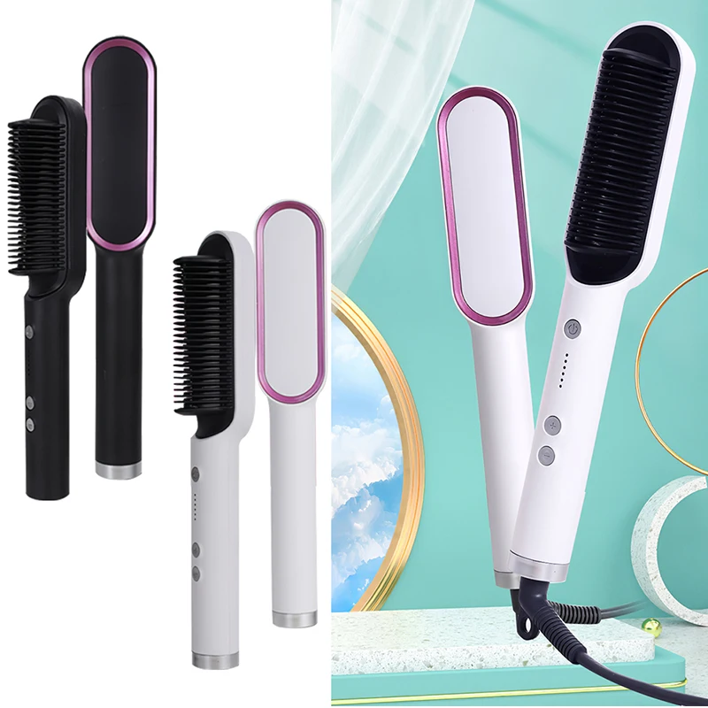 

Electric 2 In 1 Hair Straight Negative Ion Styling Fast Heating Ceramic Hair Straightener Electric Hair Brush Straightener Comb