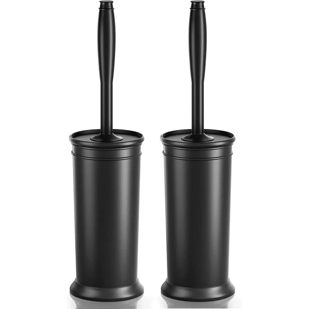 

2-Pack Toilet Bowl Brush Set with Long Handle and Covered Holder for Deep Cleaning and Space-Saving in Black
