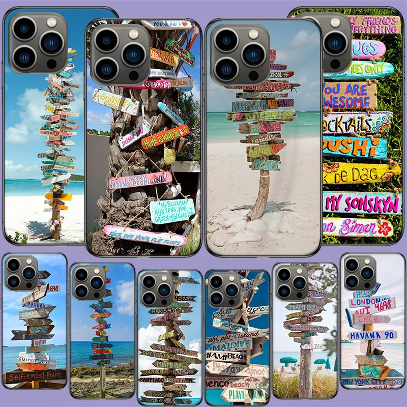 Seaside Signs For Summer Tourism Phone Case For Apple Iphone 16 13 Pro Max Coque 15 14 Plus Clear 12 Mini 11 Pro Cover Cute Fund