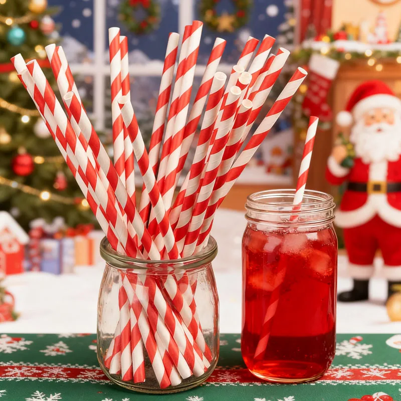Rood en wit gestreepte papieren rietjes voor feestevenementen Ambachten Bruidsdouche Kerstdecoratie Benodigdheden Cocktail Rietjes