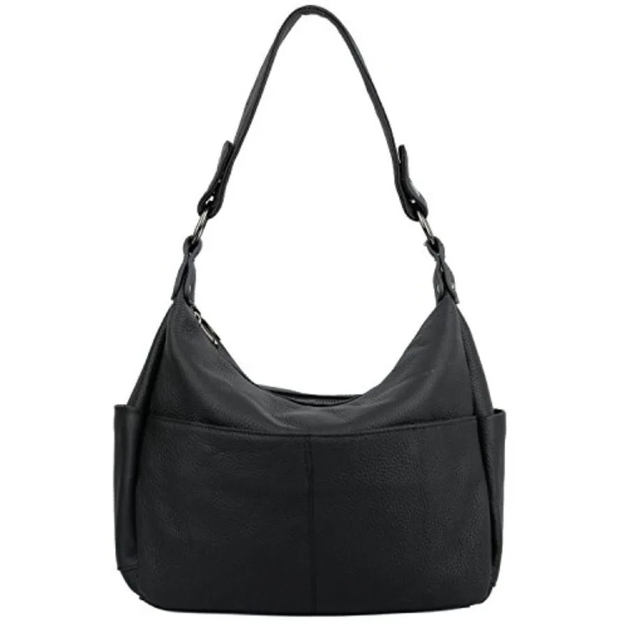 

YALUXE Women's Genuine Leather Shoulder Bags Hobo Handbags Purses with Double Zipper Pockets and Crossbody Strap