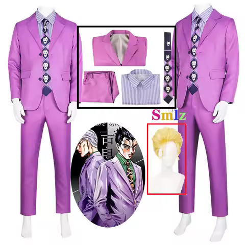 Free Shipping Kira Yoshikage Cosplay Anime JoJo Costume Adventure Yoshikage Kira Purple Suit Cosplay Uniform Costume Wig Outfits