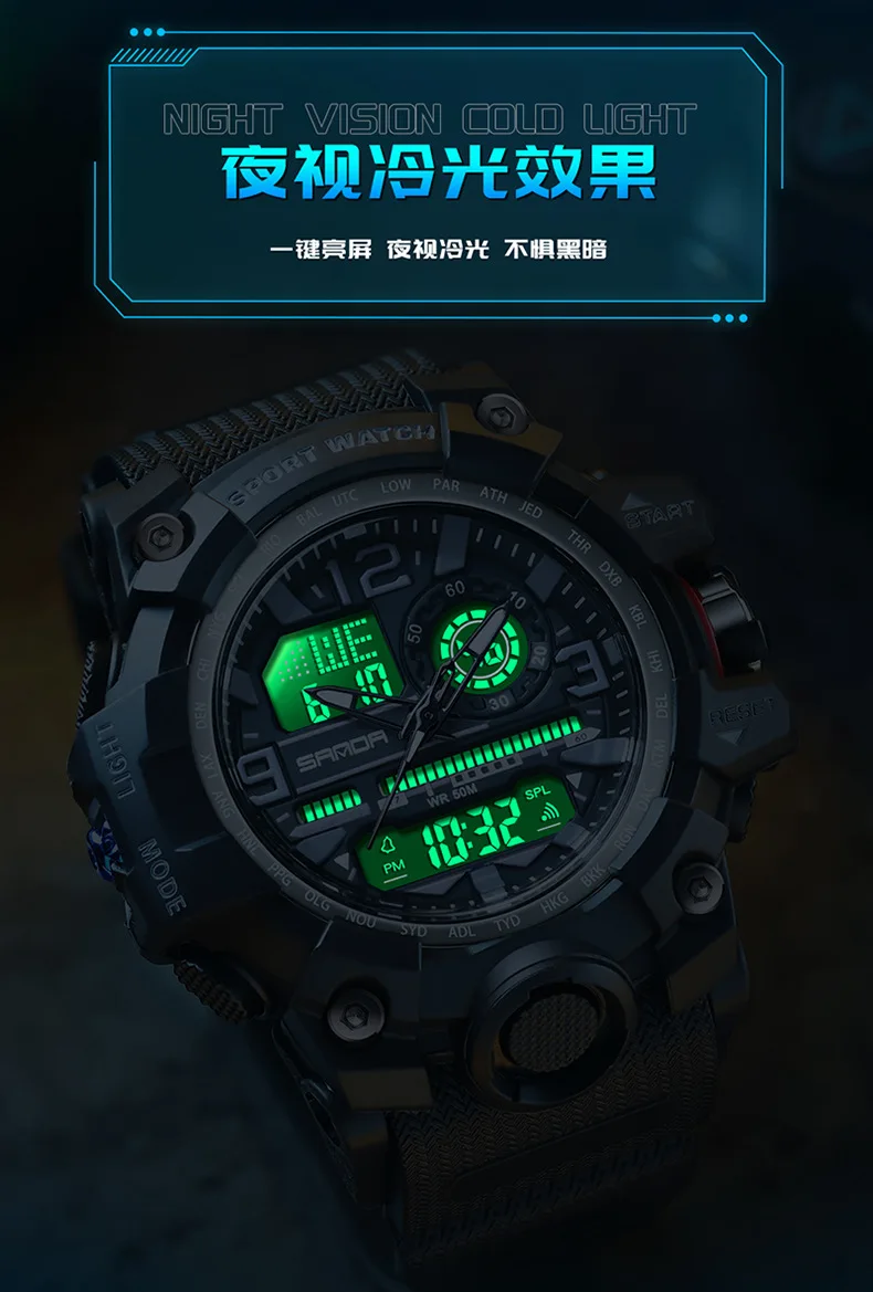 SANDA Digitale Outdoor-Uhr Männer Militär Armee Sport Chronograph Quarz Armbanduhr Original 50 m Wasserdichte Männliche Elektronische Uhr