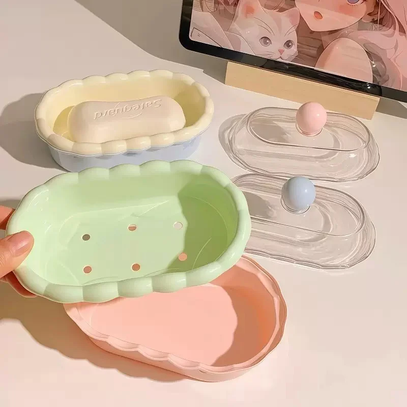 Dopamine Soap Dish 2026 New Home Use with Cover Draining High Aesthetic Bathroom Washstand Soap Storage Rack Plastic Material