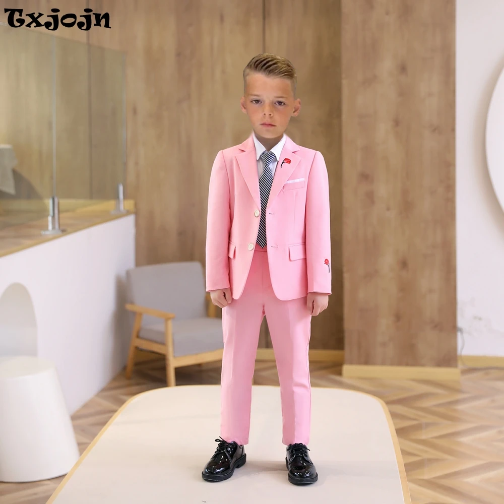 Cute Pink Child Suit Set Wedding Ring Bearer Outfit Fast Delivery Boys Suits 3 Pieces Blazer Pants Tie For Piano Performance