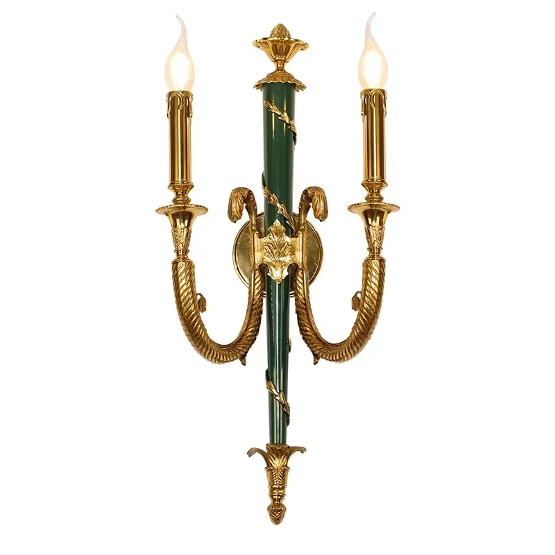 2 Lights French Traditional Antique Brass Finish LED Wall Lamp for Home & Hotel Dimmable 5-Year Warranty