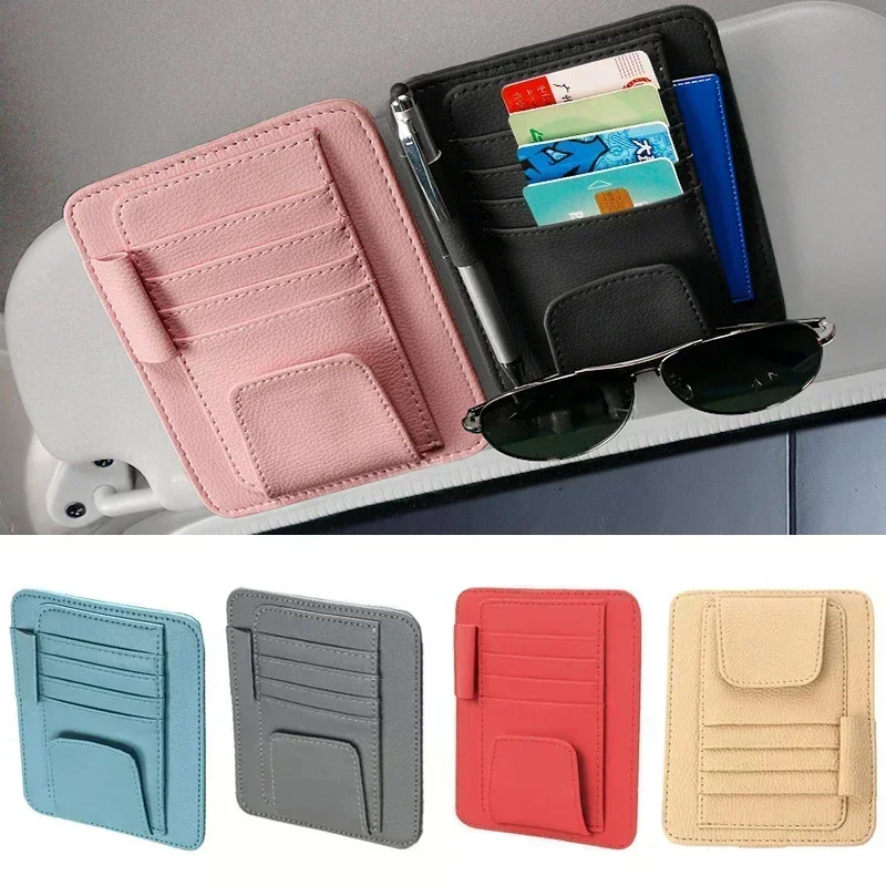 Car Sun Visor Organizer Multi-Pocket Business Card Storage Management Sunglasses Holder Visor Accessories Auto Interior