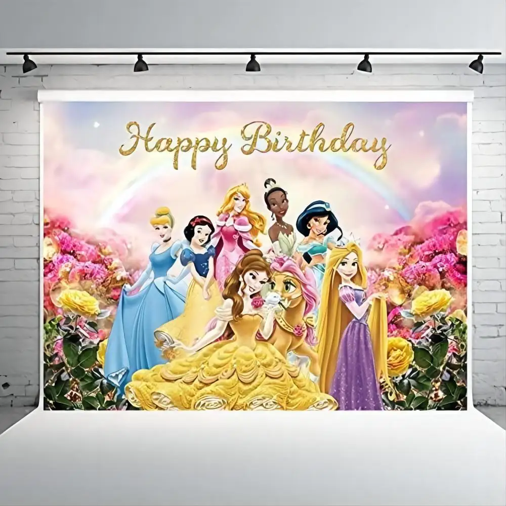 Princess Themed Backdrop Colorful Princess for Girl Photography Background Baby Shower Princess Birthday Background (5X3FT)