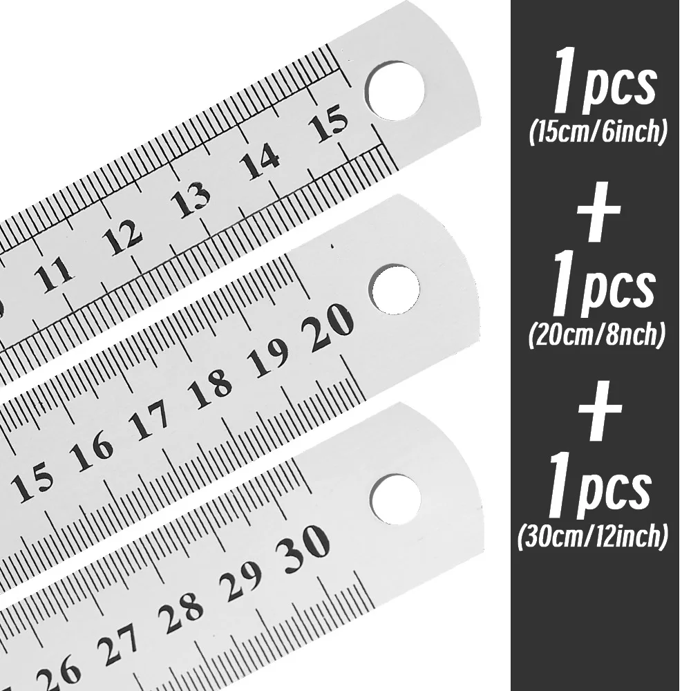 10P 15-30cm Roestvrij Stalen Metalen Rechte Liniaal Precisie Dubbelzijdig Precisie Meetinstrument Schaal Metrische Liniaal Accessoires